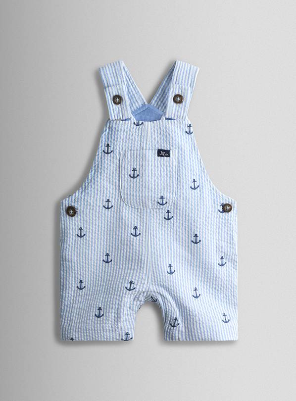 Jojo Maman Bébé Anchor Embroidered Seersucker Dungarees 3-6 months